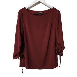 Banana Republic Ruched Tie Sleeves Crepe Blouse Red Top Womens‎ Size XS